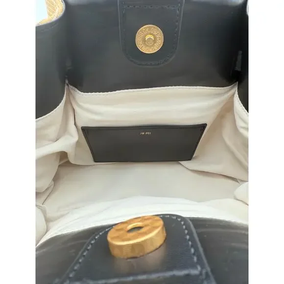 JW Pei Hana Medium Tote Bag in Tan Raffia Straw Black Trim Shoulder Bag Purse - Picture 10 of 15